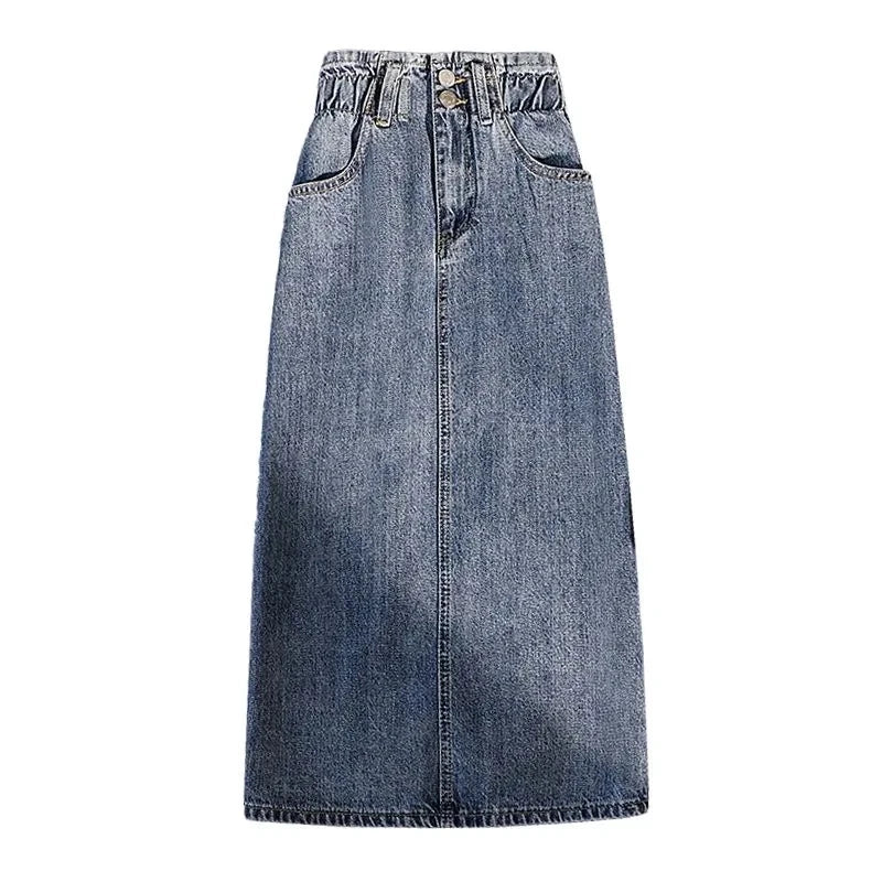 Fashion Denim Skirt Women's Summer High Waist Wrapped Hip Skirts Elastic Female Office Lady Elegant Casual Button Jean Clothing