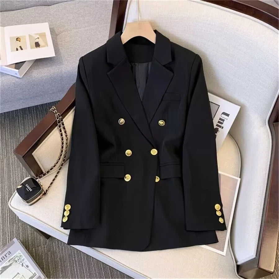 Khaki Office Double Breasted Suits Sets Women Korean New Long Sleeve Blazer Jackets Conjunto Ol High Waist Straight Pants Outfit