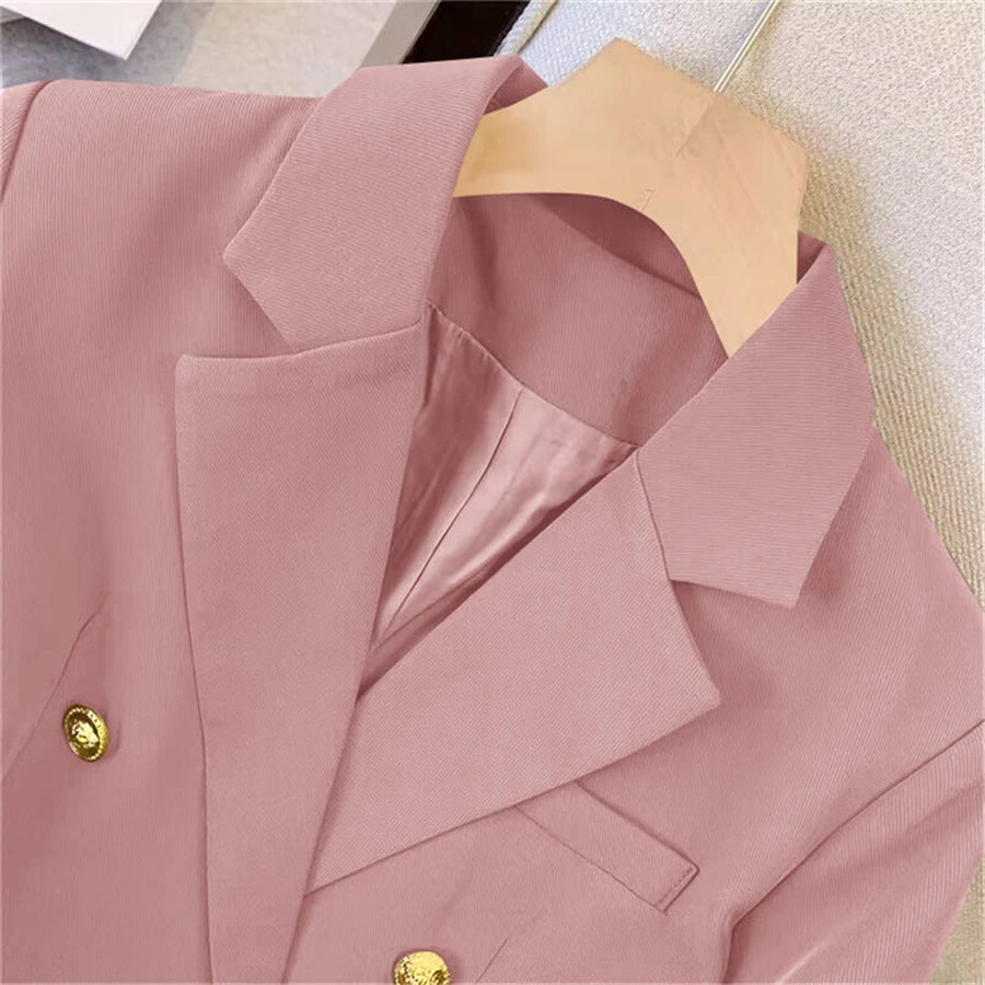 Khaki Office Double Breasted Suits Sets Women Korean New Long Sleeve Blazer Jackets Conjunto Ol High Waist Straight Pants Outfit