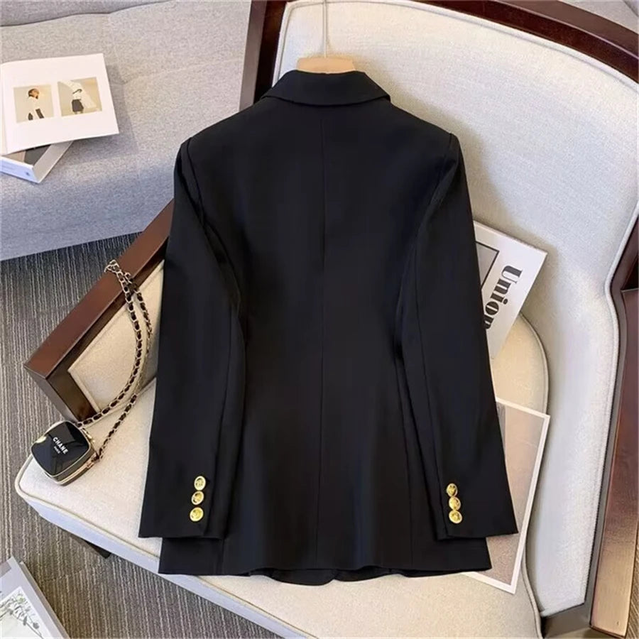 Khaki Office Double Breasted Suits Sets Women Korean New Long Sleeve Blazer Jackets Conjunto Ol High Waist Straight Pants Outfit