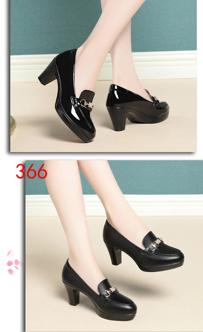 Autumn New Platform High Heels Women Round Toe Patent Leather Pumps Zapatillas Muje Female Party Elegant Model Office Work Shoes