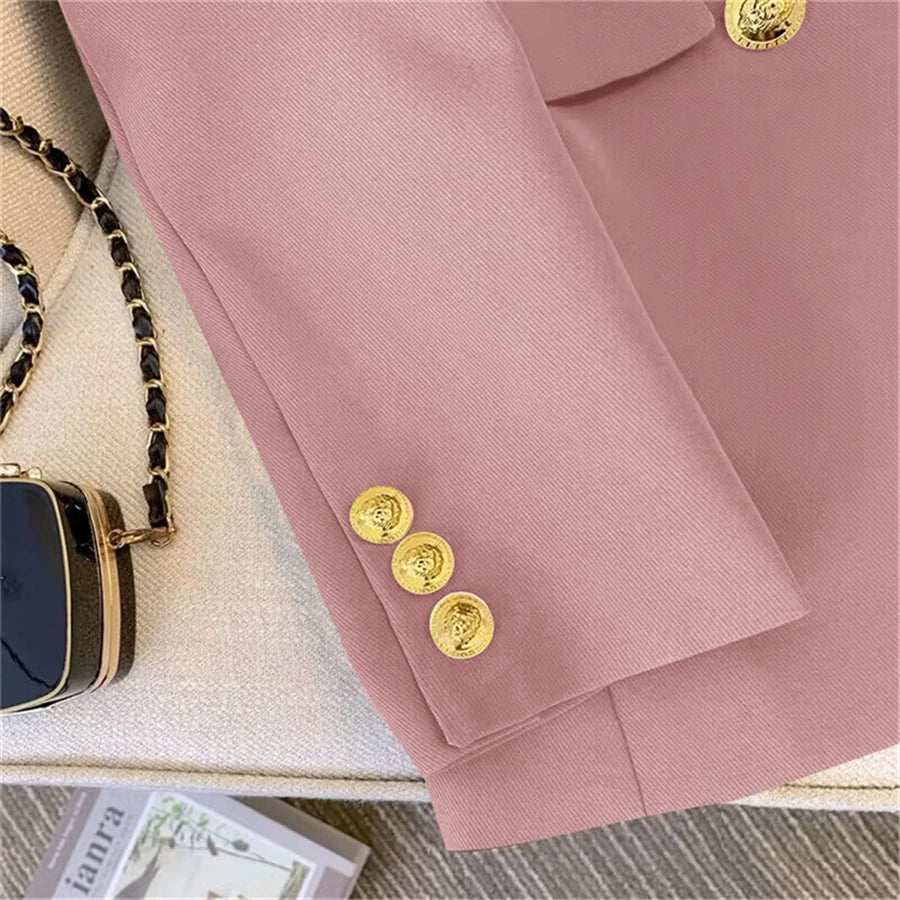 Khaki Office Double Breasted Suits Sets Women Korean New Long Sleeve Blazer Jackets Conjunto Ol High Waist Straight Pants Outfit